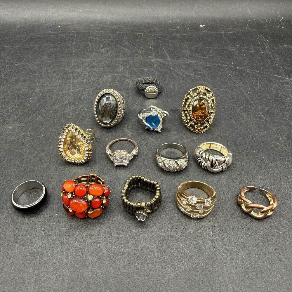 Vintage Fashion Jewelry Mixed Lot Rings Women OS Gold Silver Tone Boho Y2K